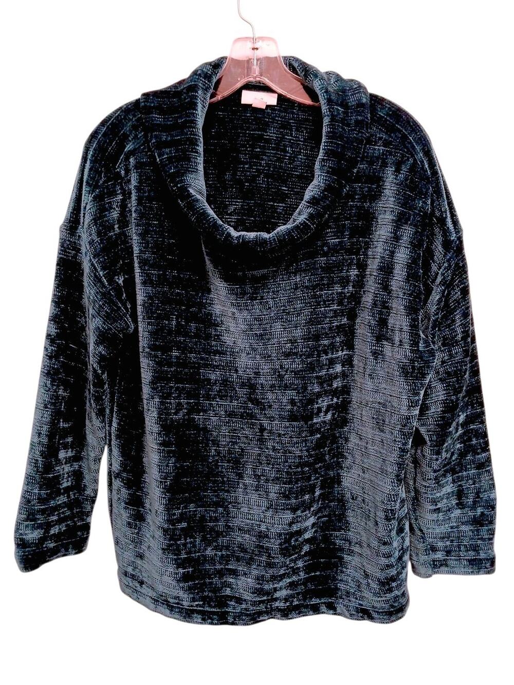 J. Jill Chenille Sweater Sz M Navy Teal Blue Cowl Neck Luxe Soft Chunky Pullover